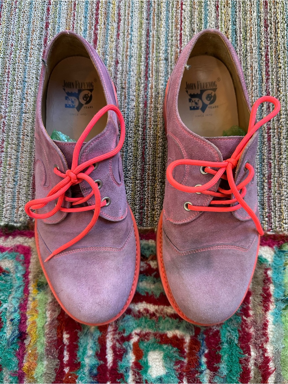 Fluevog 7th Heaven Derby Swirl purple (orchid)/pink suede lace-up shoe -11.5 - Picture 8 of 16